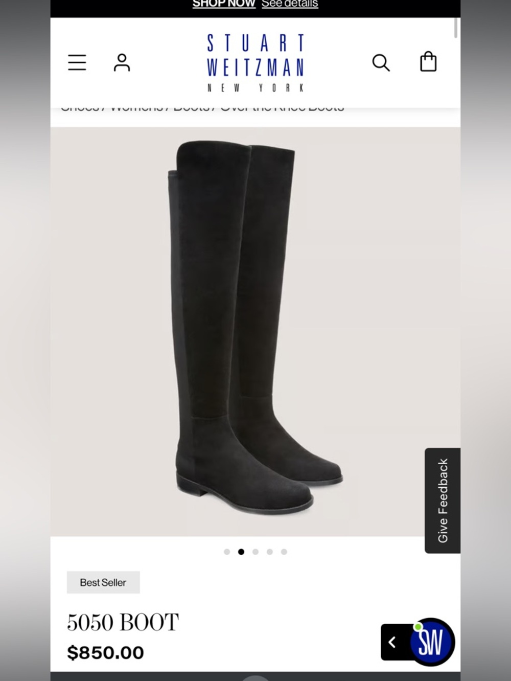 Stuart Weitzman Black Suede Over-the-Knee 5050 Boots